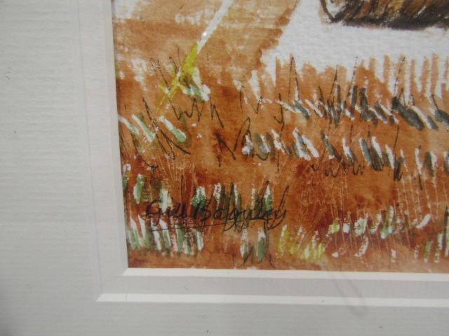 Gill Baguley oil and watercolour paintings of Norfolk scenes 50x43cm (fields) 33x43cm (9Hay bales) - Image 4 of 4