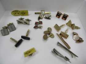 10 sets cufflinks, few tie pins and pin badges