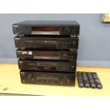 Sony stereo amplifier, Minidisc deck, DAB tuner, CD player and FM/AM tuner with 4 remotes from a