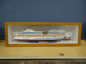 Cased AIDA Diva model cruise ship. Case size H23cm W72cm D14cm approx