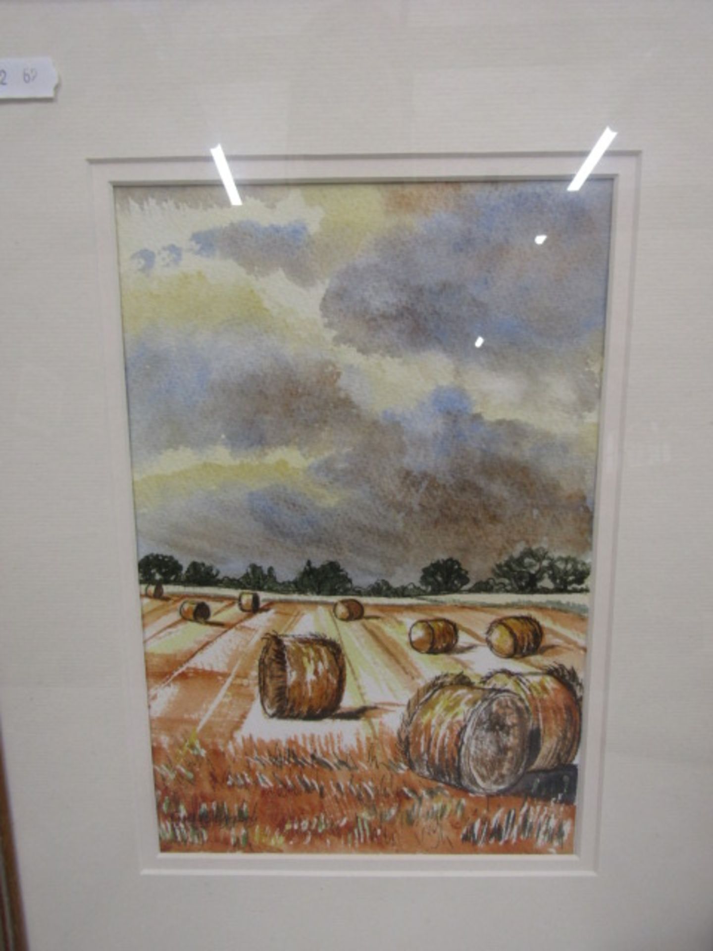 Gill Baguley oil and watercolour paintings of Norfolk scenes 50x43cm (fields) 33x43cm (9Hay bales) - Image 3 of 4