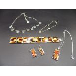 Sterling silver and Baltic amber pendant necklace, bracelet and earings, plus a sterling silver