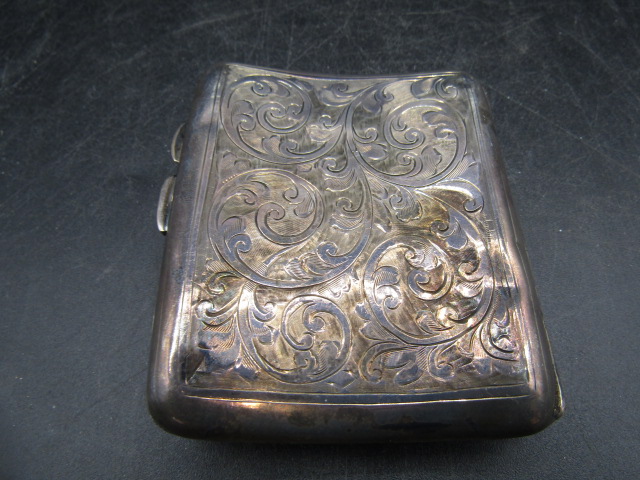 A silver cigarette case with presentation inscription to C. Roberts (medals in militaria) 62gms - Image 3 of 6