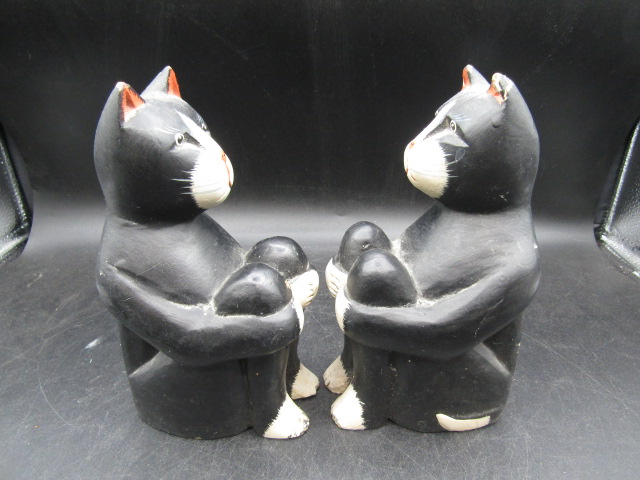 Wooden cat bookends 20cmH - Image 2 of 2