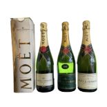Three bottles of Moet & Chandon to include a 1993 bottle 12.5%vol. 75cl, bottle in box 12%vol.