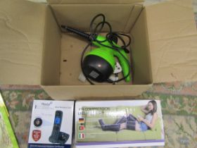 A steam cleaner, telephone and circulation massager