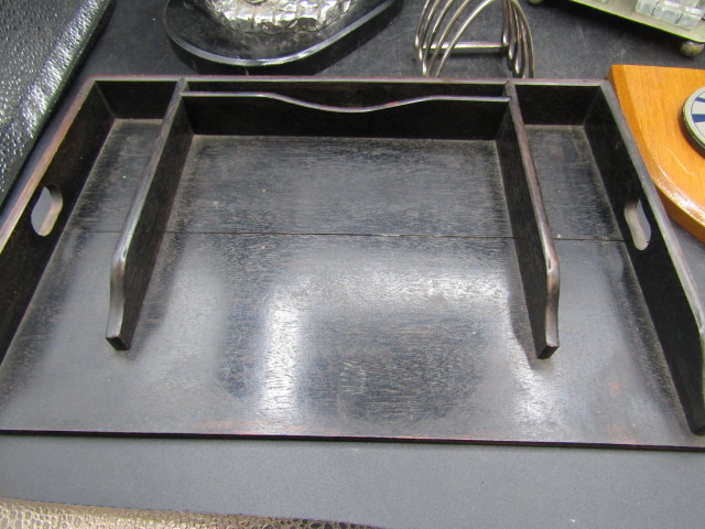 Collectors lot- ebony tray, Mappin & Webb toast rack, Masonic shield, glass condiment set and a - Image 8 of 8