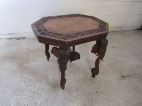 Carved hardwood Elephant occasional table H39cm Top 40cm x 46cm approx