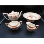 Crown Devon Fieldings teapot, sugar boel, milk jug and cake stand