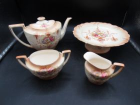 Crown Devon Fieldings teapot, sugar boel, milk jug and cake stand