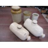 Stoneware pots and 2 bed/foot warmers