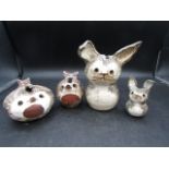 4 Briglin pottery animal money boxes