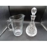 Cut glass decanter and jug