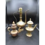 Turkish brass coffee pot, Tibetan pot and one other