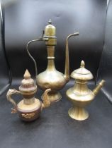Turkish brass coffee pot, Tibetan pot and one other