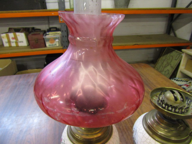 2 oil lamps with ceramic base one with shade - Image 3 of 3