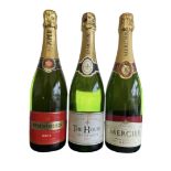 Three bottles of Champagne to include Piper-Heidsieck Brut 12%vol 75cl, The House Champagne Brut