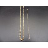 9ct Italian gold necklace 8.70g and a 9ct gold necklace with a pearl and sapphire pendant. 1.10g