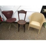 Machinist chair, penny seat chair and wicker chair