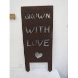 Rustic metal 'Made with Love' garden sign 88cmH