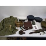 Canadian Airforce jacket (post war) rifle oil tin, post war dog tags, muzzle cover webbing, RAF