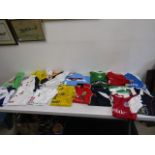 Various football shirts inc Spurs, West Ham, Celtic etc plus a rugby shirt