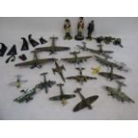 Various die cast and plastic planes plus 3 officer figures and cannons