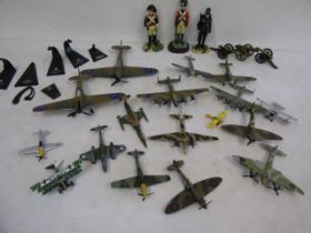 Various die cast and plastic planes plus 3 officer figures and cannons