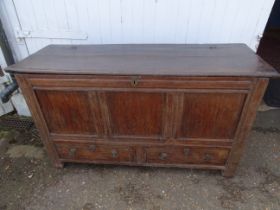 Antique oak coffer with 2 drawers to base H80cm W144cm D51cm approx