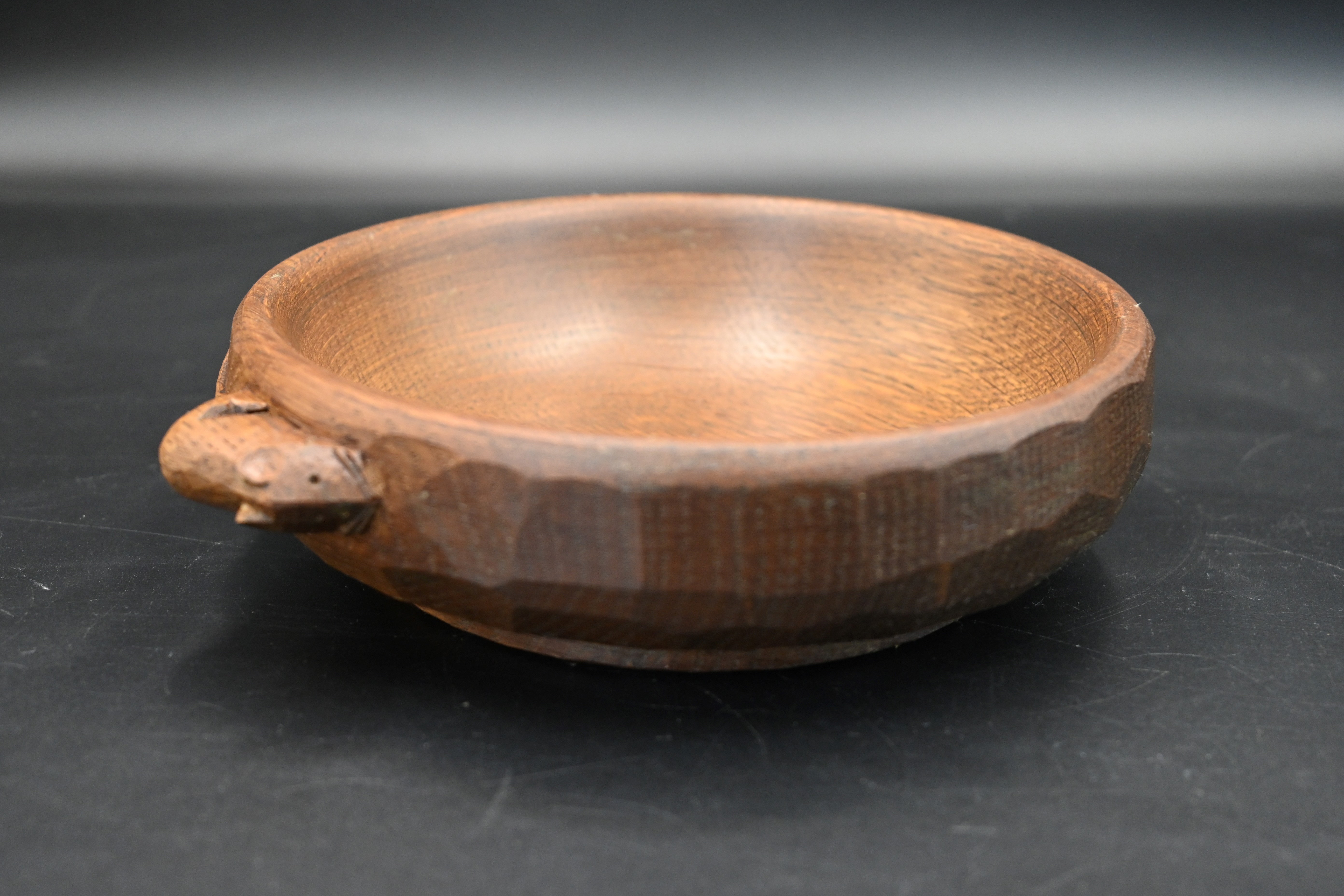 Mouseman - an oak bowl with an adzed exterior finish with a mouse signature, by the workshop of - Image 2 of 5