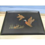 A lacquered tray with inlaid marquetry ducks
