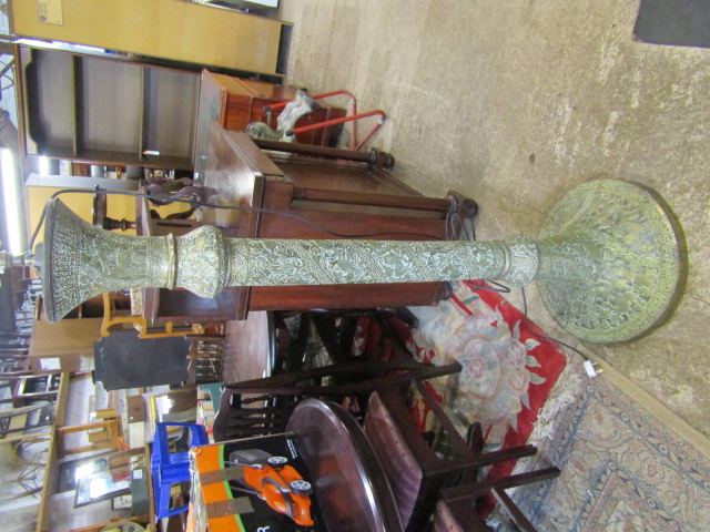 A brass pierced Middle Eastern column standard lamp base