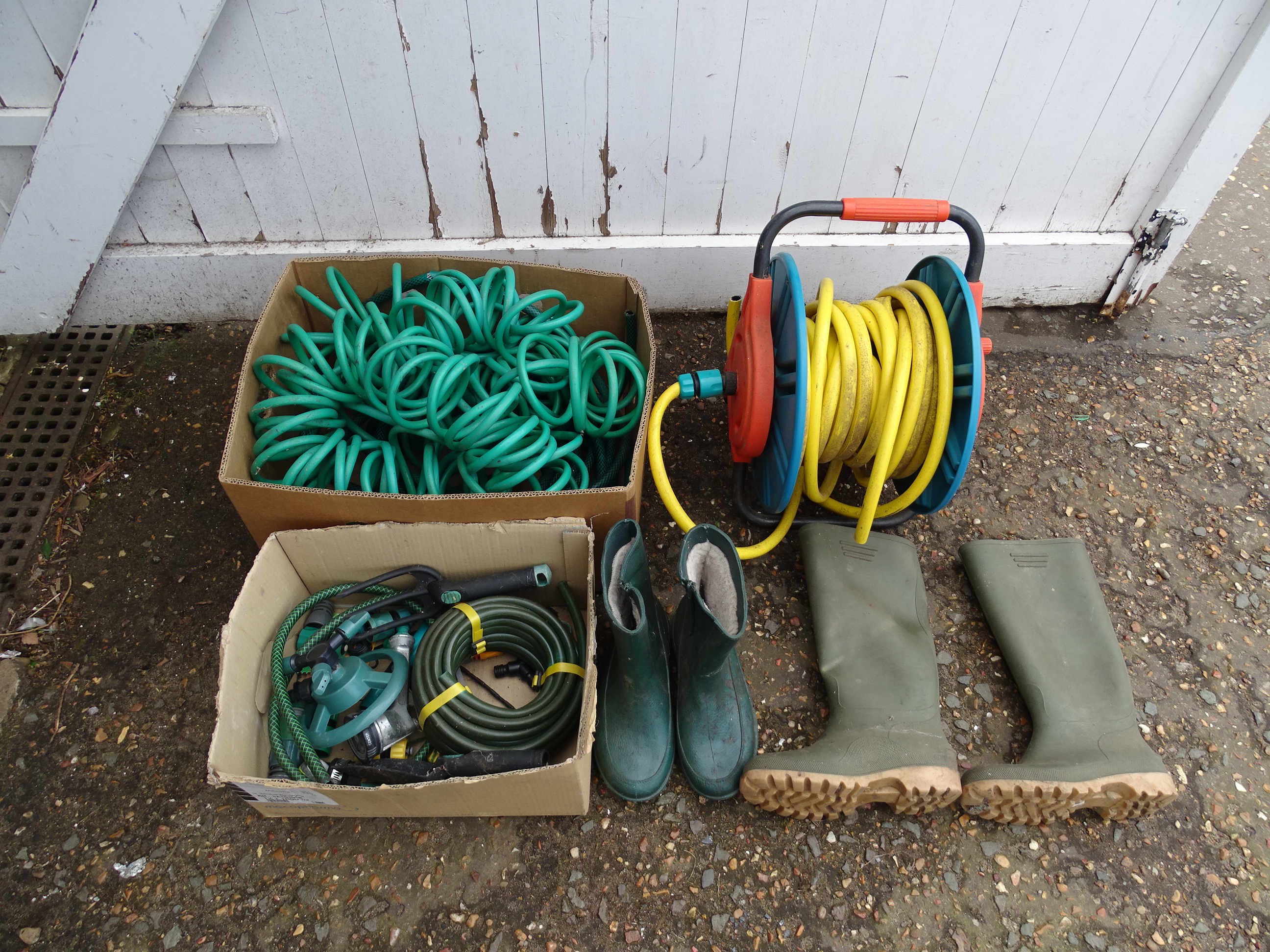 Hose with reel and hose fittings etc