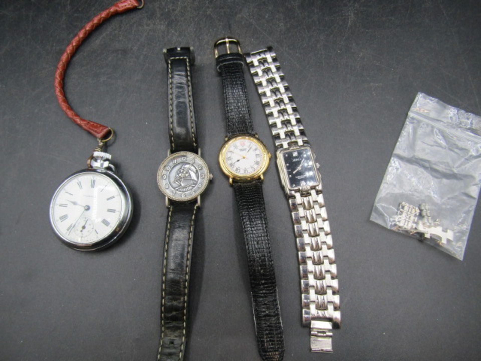 Ingersol pocket watch, Seiko watch, Star Wars watch (1997 Lucas film ser no. 10289), Jarel watch