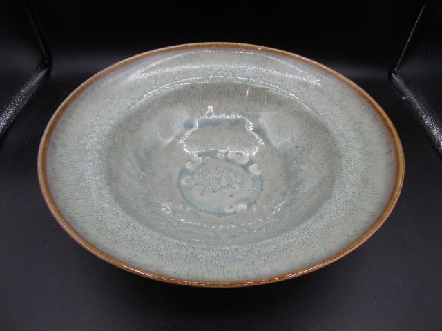 Mottled green ceramic bowl 32cmD