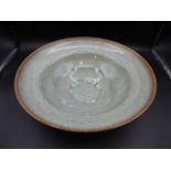 Mottled green ceramic bowl 32cmD