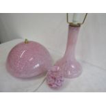 Pink glass lamp base, plafoniere and vase