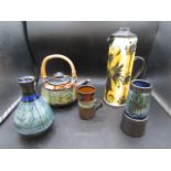 Celtic pottery Newlyn vases, mug, coffee pot and tea pot