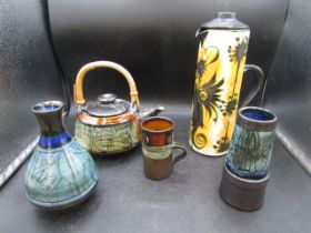 Celtic pottery Newlyn vases, mug, coffee pot and tea pot