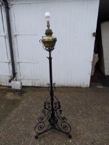 Ornate wrought iron floor standing oil lamp converted to electric