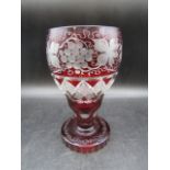 Bohemia ruby red etched goblet 18cmH