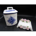 Yardley soap dish and a hand painted biscuit barrel