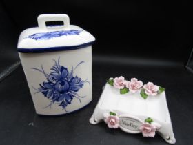 Yardley soap dish and a hand painted biscuit barrel