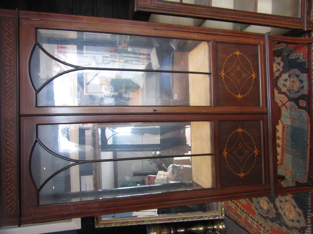 2 Edwardian display cupboards one has no back  small- 73Wx30Dx105H cm large- 87Wx30x64H cm - Image 5 of 6