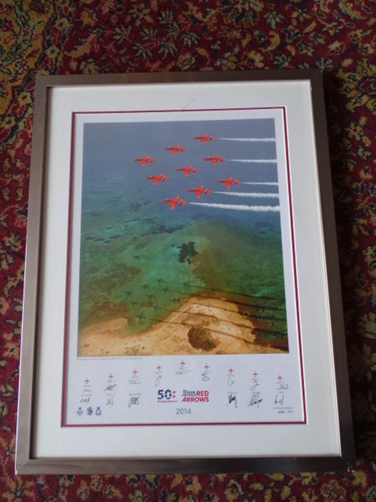 Limited numbered (610/800) 2014 Red Arrows print, framed and glazed 51cm x 66cm approx