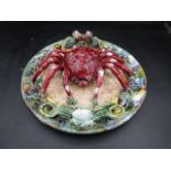 Majolica crab plate Palissy style 25cmD