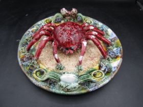 Majolica crab plate Palissy style 25cmD