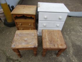 Pine bedside, drawers and 2 side tables