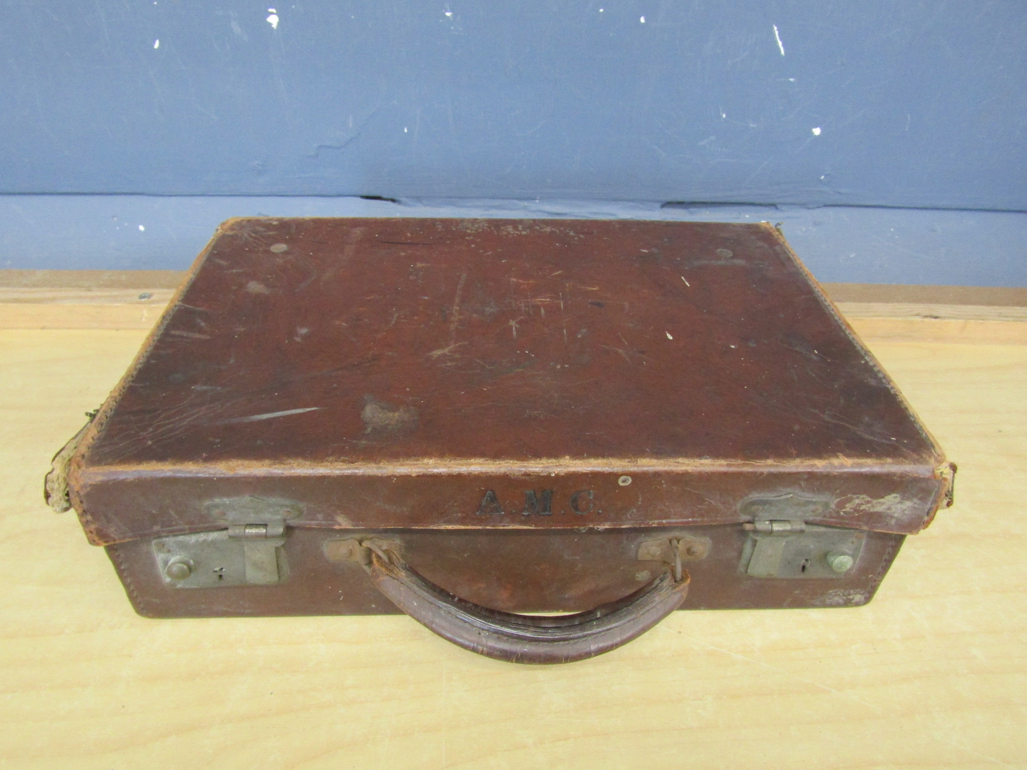 Vintage leather case used by a young girl to take her books to school in the early 1990's with