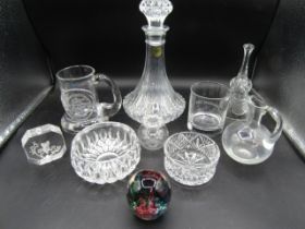 Crystal decanter, RAF Marham glass, paperweight and other various glass wares
